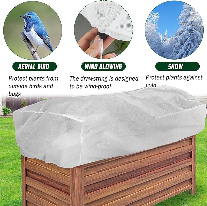 Rectangular Plant Cover Frost Big Size for 8×2×2FT Non Woven Fabric Garden Bed Cover with Zip Drawstring for Winter Cover Protection, Raised Beds Protect Plant Vegetable from Winter Frost