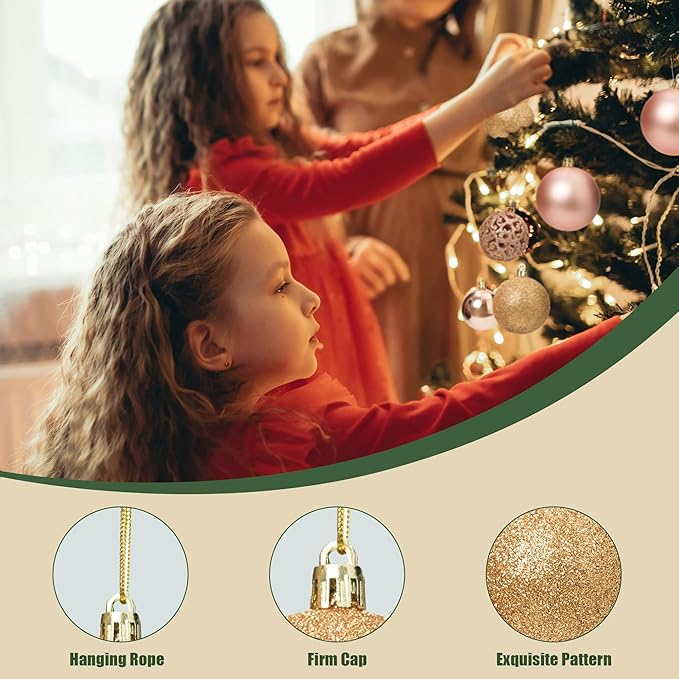 100-Pack Christmas Ball Ornaments for Tree,Shatterproof Plastic Holiday Baubles Set in Assorted Sizes and Finishes, Christmas Tree Decorations for Home, Office, Party, Indoor Outdoor Use