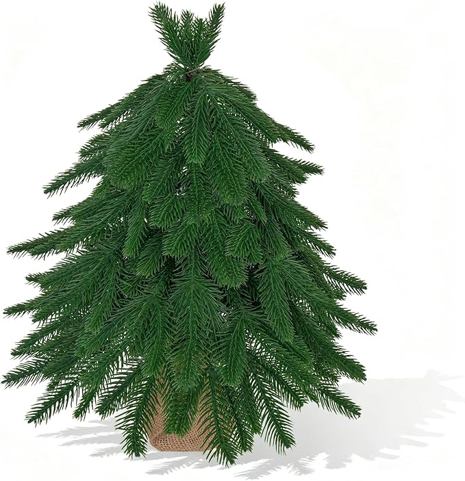 20IN Small Mini Christmas Tree for Tabletop, 1PC Artificial Desktop Christmas Tree with Norfolk Pine Top Design, Small Xmas Tree with Burlap Base for Table Desk Home Christmas Decor