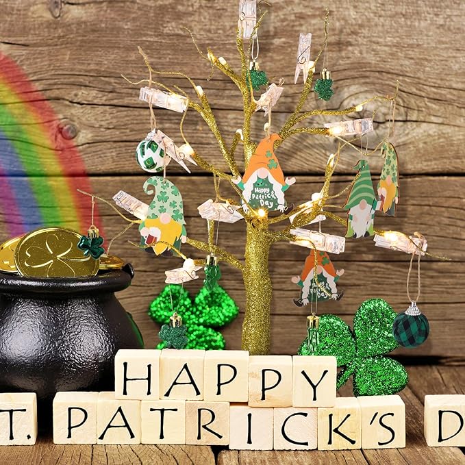 Mudder Money Holder Tree Present Card Holder with 12 Clear Clips LED Birch Twig Lights Tabletop Display Tree for Christmas, Valentines, Memo, Photo, Wedding(Vivid Style,Gold, Warm White)