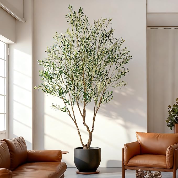 7ft Faux Olive Tree with Pot & Moss Artificial Olive Plant Fake Olive Tree for Home Decor, Large Indoor Artificial Trees Faux Plants Indoor Durable Artificial Trees for Living Room/Office