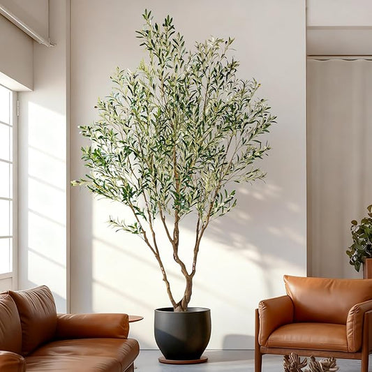 7ft Faux Olive Tree with Pot & Moss Artificial Olive Plant Fake Olive Tree for Home Decor, Large Indoor Artificial Trees Faux Plants Indoor Durable Artificial Trees for Living Room/Office