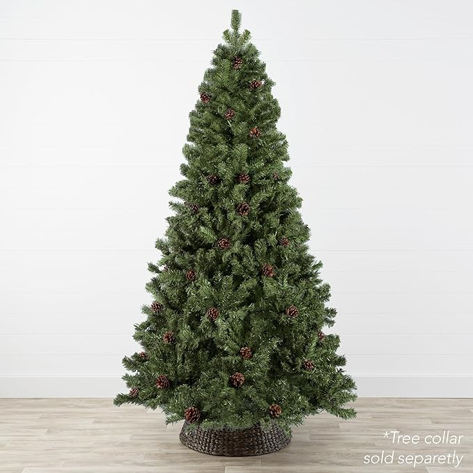 Best Choice Products 7.5ft Pre-Decorated Holiday Christmas Tree for Home, Office, Party Decoration w/1,348 Tips, Pinecones, Metal Base – Green