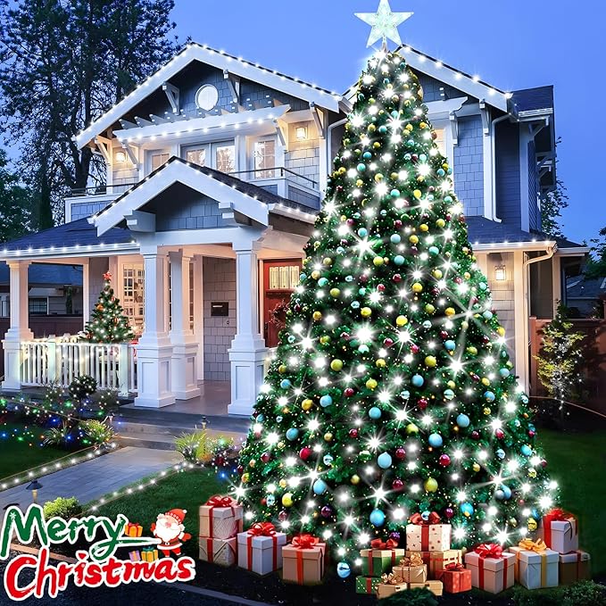 KNONEW 600ft 1500 LED Christmas String Lights Outdoor Green Wire 8 Modes & Timer Fairy Light Plug in Waterproof Patio Lights for Xmas Yard Tree Wedding Party Holiday Decorations (Cool White)