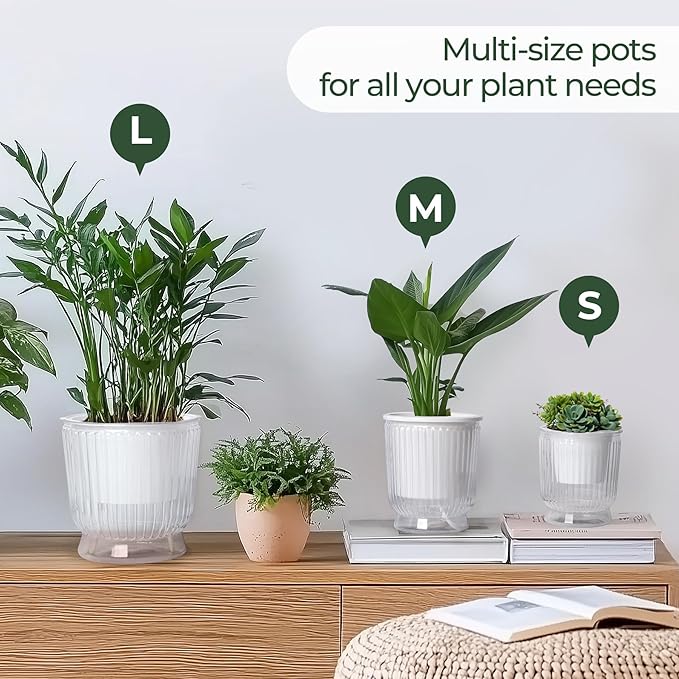 T4U 4 Inch Self Watering Plant Pot, 4 Pack Self Watering Pots, Self Watering Planter with Reservoir, Clear Self Watering Pots for Indoor Plants, African Violets, Flowers (4 Pack, 4", Clear)
