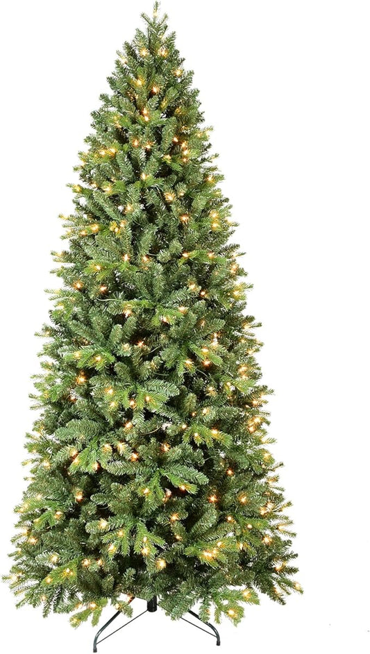 Prelit Artificial Christmas Tree 7ft,Green Spruce Christmas Tree Prelit with 400 Lights, 1318 Branches Tips Easy to Assemble for Home Holiday Outdoor Decorations