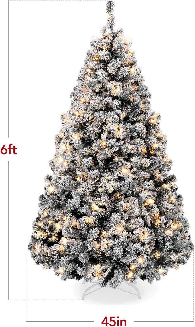 Best Choice Products Pre-Lit Black Christmas Tree, 6ft Artificial Flocked Full Fir Tree, Holiday Decoration w/ 250 Lights, 928 Branch Tips