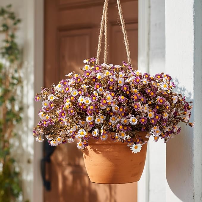 Artificial Daisy Flowers for Outdoor 16 Bundles Faux Daisy Flower UV Resistant No Fade Floral for Home Indoor Outside Garden Porch Window Box Balcony Yard Porch Fall Decor (Purple)