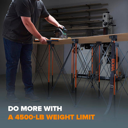BORA Centipede CT12 36 inch Tall Portable Folding Workstand with Carry Strap, Collapsible Workbench, Construction Table, Support, Sawhorse, 4Ft X 6Ft, 36 inch Work Height, 4500lb Weight Capacity