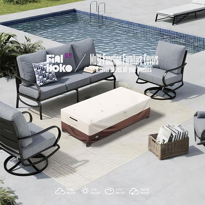 Patio Coffee Table Cover, 42"L x 26"W x 16"H Patio Rectangular Side Table Covers,100% Waterproof 600D Heavy Duty Outdoor Table Cover,Beige&Brow