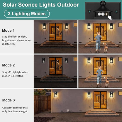 2Pack Solar Porch Lights Outdoor, Solar Sconce Lights Outdoor with Motion Sensor, Waterproof Wall Light with Clear Panel for Garage, Porch, Yard, Front Door,5.8 * 5.8 * 11.8in