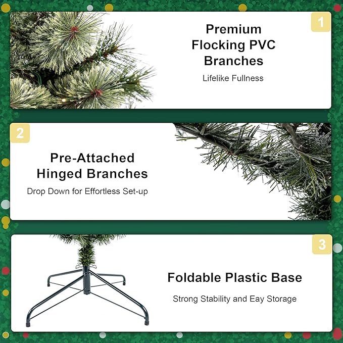6ft Pencil Christmas Tree with Lights – Pre-Lit Slim Christmas Tree with 250 Warm White LEDs, 299 Tips Brockton Cashmere Pine, Hinged Branches, Slim Tree for Small Spaces