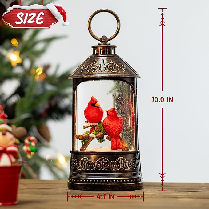 Cardinal Christmas Snow Globe Lantern, Glitter Lighted Cardinal Snow Globe with Music,Musical Christmas Decorations USB and Battery Operated, Cardinal Decor Cardinal Gifts