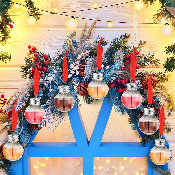 Patelai 50 Pcs Christmas Drink Balls Shot Glass Ornament Plastic Fillable Christmas Tree Ornaments Xmas Water Bottle Bulbs for Holiday Party Indoor Outdoor (Clear with Silver Lid)