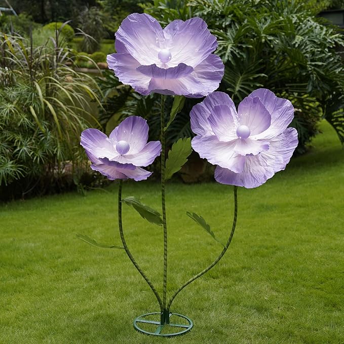 Giant Flowers for Decoration,Large Paper Flowers with Standing Stems and Base,3 pcs Artificial Flowers for Home Decor, Wedding Decorate, Photography Props, Party Banquet (Purple)