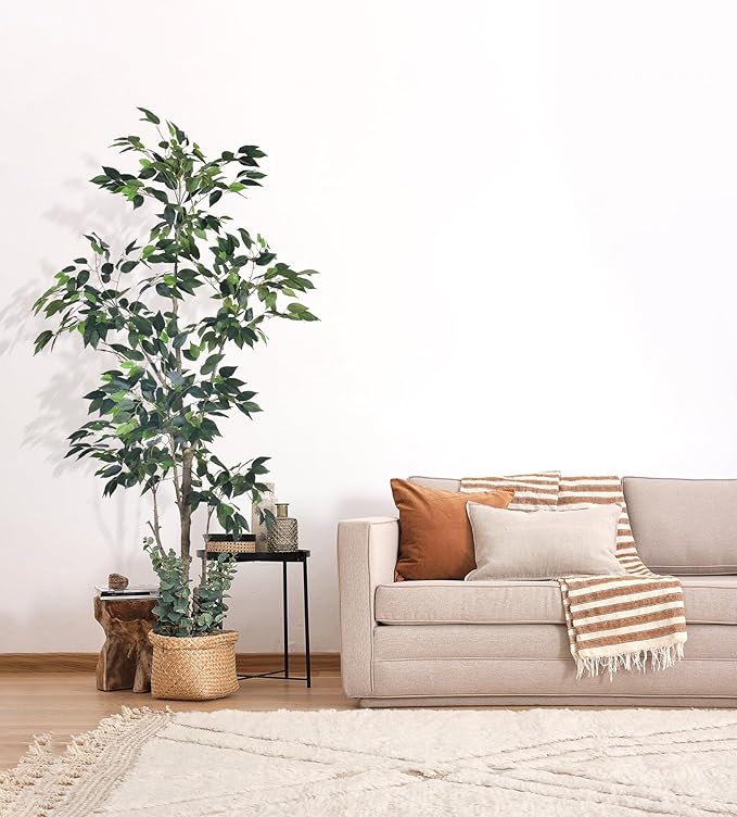 5Ft Artificial Ficus Tree with Realistic Leaves, Livelike Faux Silk Indoor Outdoor Plant for Home Office Decor Living Room, Porch, Garden Decor