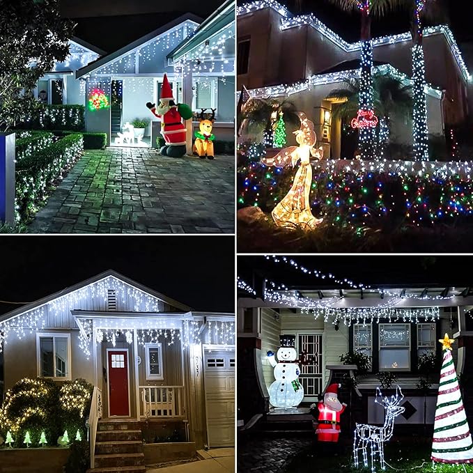 Icicle Lights for Outside 33ft 400 LED Icicle Christmas Lights Outdoor with 8 Modes 75 Drops Waterproof Plug in Fairy Curtain Lights with Timer for Party Holiday Wedding Decorations, Cool White