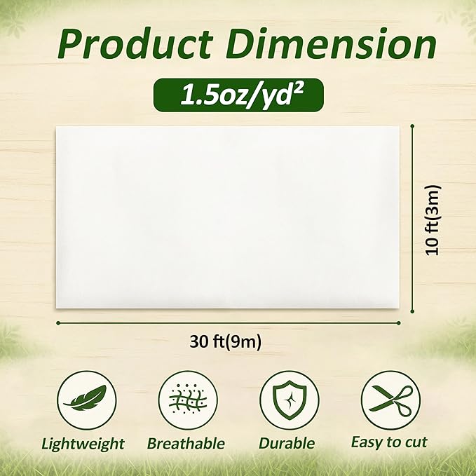 Gardzen 1.5 oz Plant Covers Freeze Protection, Reusable 10ft x 30ft Floating Row Covers, Thicker Frost Blankets for Outdoor Plants, Pests Protection, White