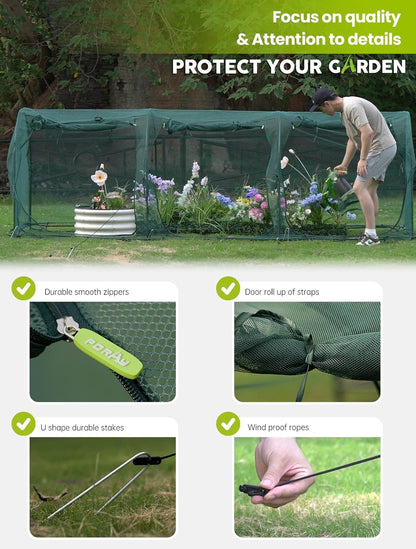 Poray Large 12.3X4FT Tunnel Plant Netting Cover,4.1FT Tall Crop Cage Tomato Netting for Vegetables&Fruits,Durable Gardening Net for Plant and Animals