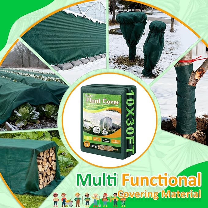 Green Plant Covers Freeze Protection, 10 x 30 ft - 2 oz/yd² Frost Cloths for Outdoor Plants, Tree Covers Freeze Protection, Winter Garden Blanket, Sun Cover for Plants for Greenhouse, Vegetables