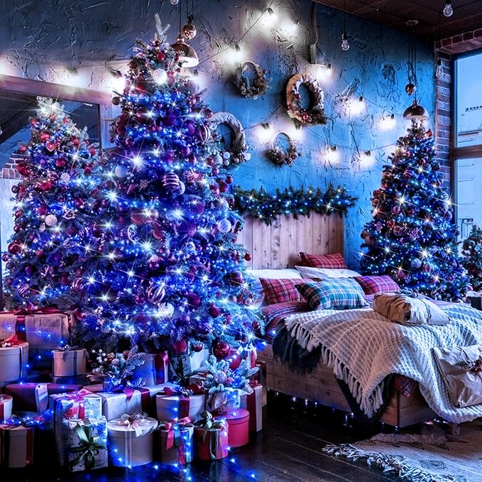 XURISEN 403FT 1000 LED Christmas Lights Outdoor Green Wire String Lights 8 Modes with Timer Memory Waterproof Fairy Light Plug in for Xmas Tree Wedding Yard Party Holiday Decorations(Blue)