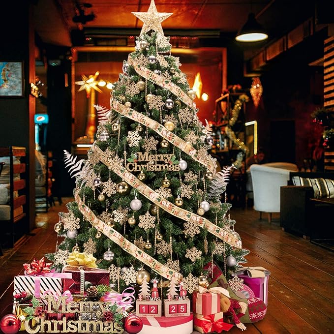 AMS Sparkling Glitter Plastic Icicle Ornaments 30 PCS Twisted Icicles Decoration Christmas Tree and Holiday Xmas Party Hanging (5.1'', Champagne)