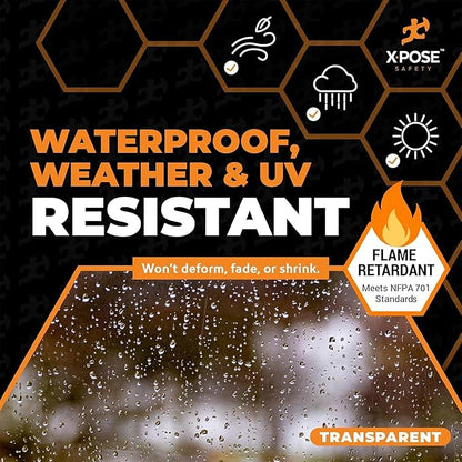 8' x 12' Clear Vinyl Tarp - Fire Retardant 20 Mil Super Heavy Duty Transparent Waterproof PVC Tarpaulin with Brass Grommets - for Patio Enclosure, Temporary Wall, Multipurpose - by Xpose Safety