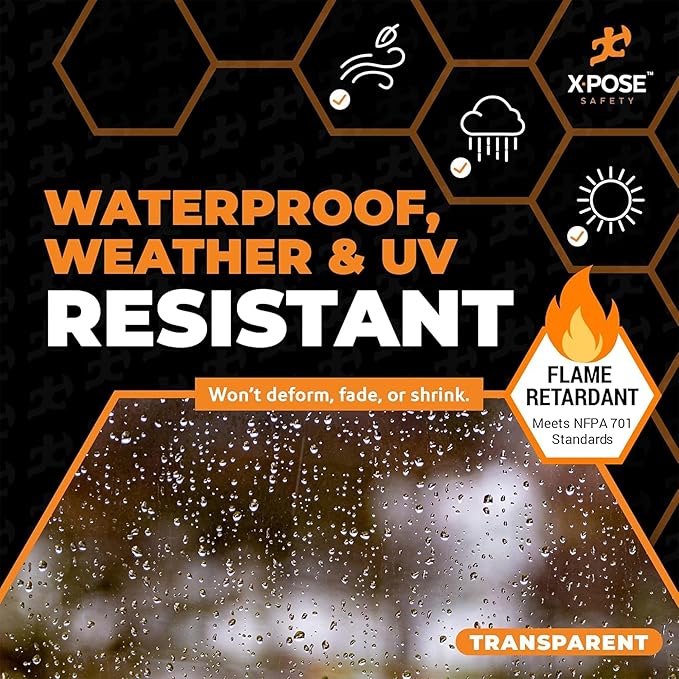 6' x 10' Clear Vinyl Tarp - Fire Retardant 20 Mil Super Heavy Duty Transparent Waterproof PVC Tarpaulin with Brass Grommets - for Patio Enclosure, Temporary Wall, Multipurpose - by Xpose Safety