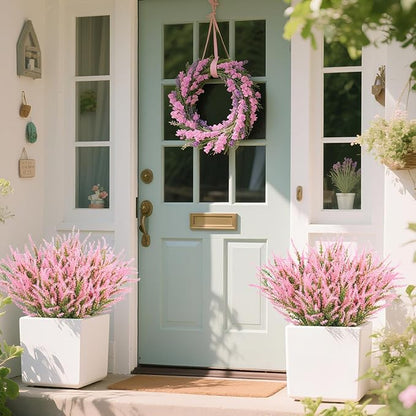 Ouddy Decor 24 Bundles Artificial Lavender Fake Flowers Faux Plastic Plants for Home Wedding Kitchen Garden Patio Window Box Office Table Centerpieces Indoor Outdoor Decor, Pink