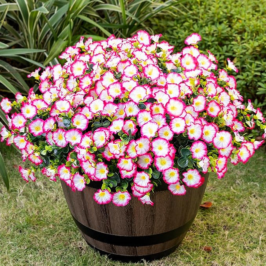 Artificial Faux Flowers for Outdoor 16 Bundles Boxwood Fake Morning Glory for Planter,UV Resistant Fake Flowers for Home Porch Patio Outside（Pink）