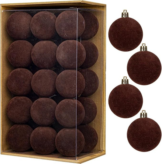 30PCS Velvet Christmas Ball Ornaments Set, 2.36" Shatterproof Baubles for Christmas Tree Decorations, Hanging Baubles with Soft Velvet Finish for Thanksgiving Holiday Party Décor, Dark Brown