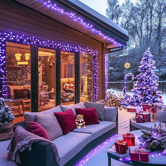 JMEXSUSS 500 LED Purple Christmas Lights, 173ft 8 Modes Christmas String Lights Outdoor Waterproof, Green Wire Purple LED Light for Indoor Party House Xmas Decorations