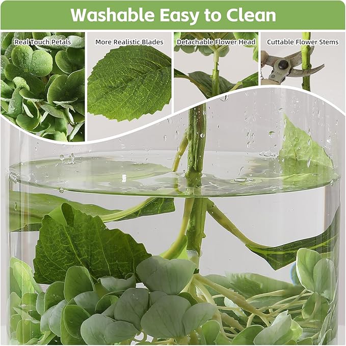 Nubry 22.44In Hydrangea Artificial Flowers, 4Pcs Latex Faux Real Touch Large Hydrangea Flowers with Long Stems & Leaves for Home Office Decor Wedding Party Arrangements(Beige&Green)