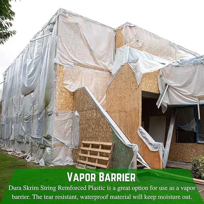 Farm Plastic Supply - Dura Skrim String Reinforced Clear Plastic Sheeting - 6 Mil - (16' x 100') - Reinforced Poly Film Tear Resistant, Weatherproof, Vapor Barrier Polyethylene Roll for Construction