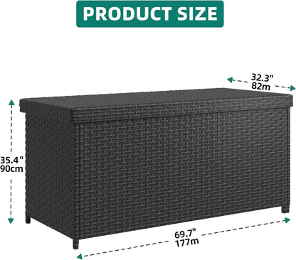 YITAHOME 260 Gallon Deck Box, XXL Wicker Outdoor Storage Box, Oversized Rattan Storage Cabinet for Patio Furniture, Cushions, Pool Storage and Garden Tools (Black)