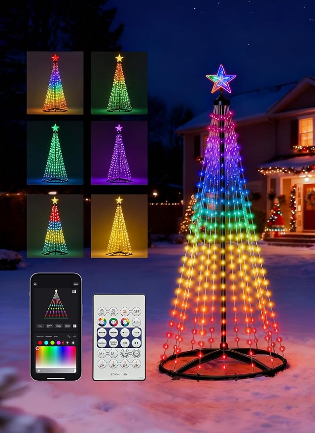 7FT Christmas Cone Tree,Smart RGB LED Lights with App & Remote Control,Music-synced and DIY Multicolor String Lights,Indoor & Outdoor Waterproof Christmas Decoration Lights for House