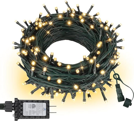 Connectable Christmas String Lights 66FT 200 LED 8 Modes with Timer Decorative String Lights for Xmas Tree Patio Party Warm White
