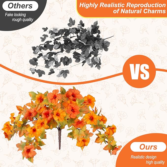 Artificial Fake Fall Flowers with Hanging Basket for Outdoor Decoration, Silk Faux Flowers UV Resistant Fake Plants for Home Porch Patio Garden Window Box Autumn Decor Look Real (Orange)