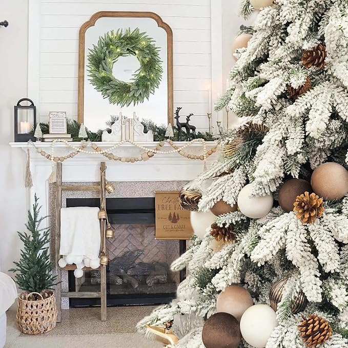 12PCS Velvet Christmas Ornaments Set – 4 Inch Large Flocked Shatterproof Baubles for Xmas Tree Decoration, Hanging Ornaments for Holiday & Home Décor (Brown, White, 4 Inch / 10 cm)