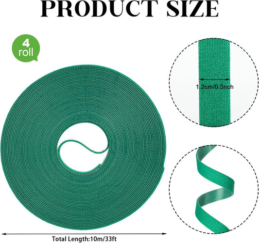 4 Roll Plant Ties Garden Tape, 131 Ft Green Plant Ties for Climbing Plants, 1/2‘’ Twist Ties for Plants, Reusable Nylon Plant Support Gardening Tape for Growing,Home,Office