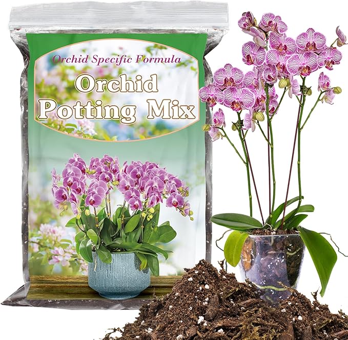 Orchid Potting Mix 2 Quarts, Mixture of Moss Pine Bark Coco Peat and Perlite, HOUNANG Orchid Bark Potting Mix, Orchid Repotting Kit Suitable for Plant Root Expansion and Good Drainage