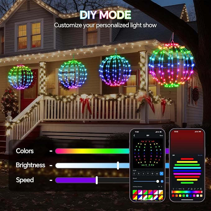 3 Pack Smart LED Christmas Ball Lights, 12 Inch 108 LED Foldable Color Changing Sphere Lights with App & Remote Control, Waterproof Hanging Light Balls Outdoor for Holiday Patio Tree Decor