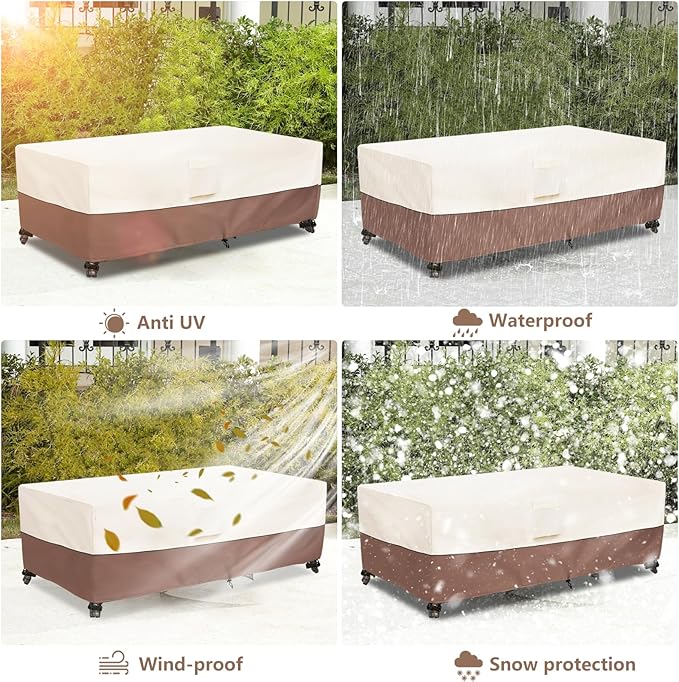 okcool Outdoor Coffee Table Cover,Waterproof Rectangular Patio Small Side Table Cover,48 x 28 x 16 inch, Outdoor Table Covers Waterproof Rectangle,Beige & Brown