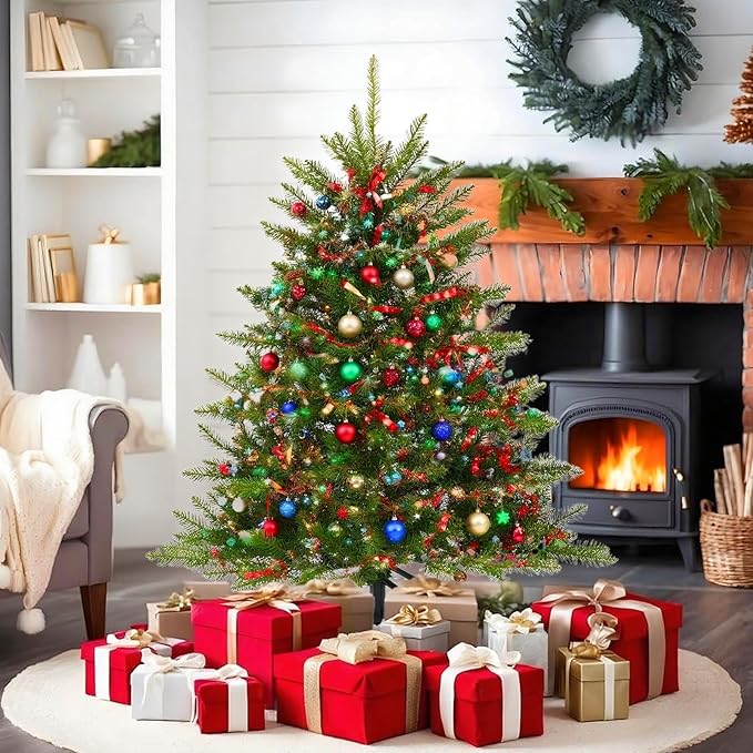 4FT Artificial Christmas Tree Unlit, Full Green PVC Pine with Dunhill Fir 559 Branch Tips, Realistic Holiday Xmas Tree with Foldable Metal Stand for Indoor Home, Office Decoration