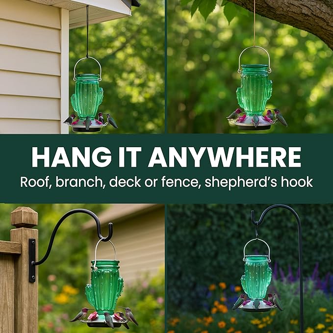 Perky-Pet Cactus Top Fill Glass Hummingbird Feeder with Built-in Bee Guards & Removable Perches - 32 oz Nectar Capacity - Hummingbird Feeder for Outdoors - 9111-1SR