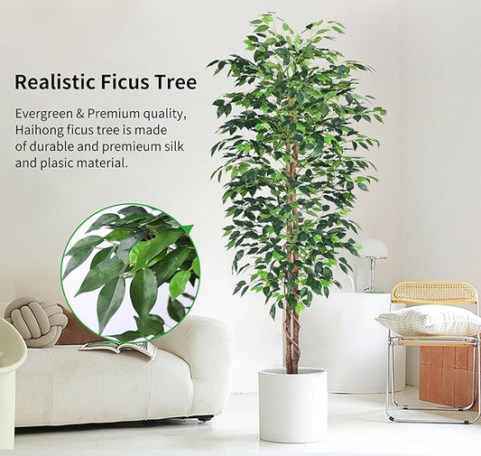 6FT Artificial Ficus Tree,Fake Plants with Sturdy Plastic Nursery Pot,Faux Ficus Trees for Home Office Living Room Farmhouse Indoor Outdoor Decor Perfect Housewarming Gift (6FT-1Pack)