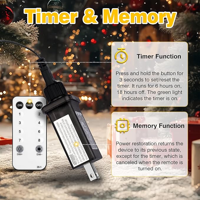 Christmas Tree Lights Indoor, 400 LED 16 Lines of 6.6FT with 8 Flashing Modes, Remote Control & Timer, Memory Function, Warm White Christmas String Lights, Twinkle Tree & Outdoor Waterproof