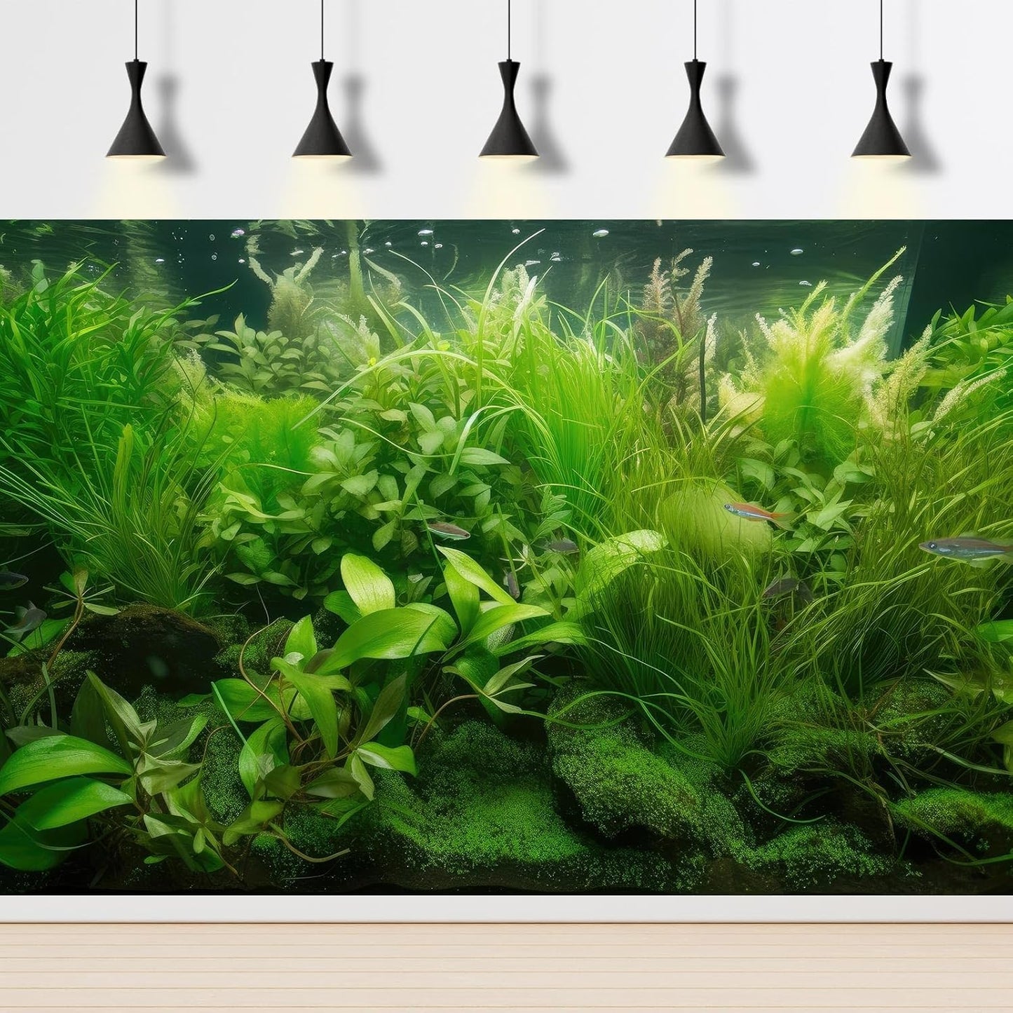 Aquarium Background Diverse Collection of Aquatic Plants Seagrasses Terrarium Background Redwood Root Moss Tropical Style Underwater Lush Green Plants Fish Tank Background Wallpaper Poster 30x18in