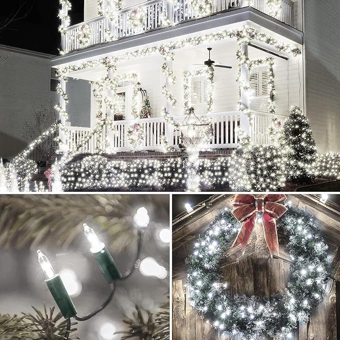 Battery Operated Christmas Lights, 33ft 100 LED Mini String Light with 8 Modes Auto-Timer, Waterproof Tree Lights for Outdoor Indoor Xmas Holiday Wreath Garden Decor, Cool White