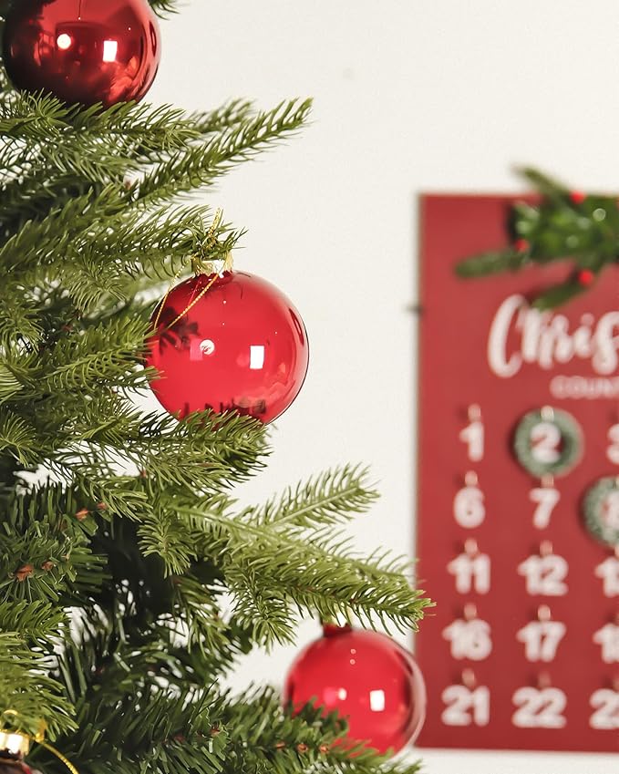 DN DECONATION Deep Red Glass Christmas Ornaments, Set of 9, 3.15' Hanging Christmas Baubles for Xmas Tree Decoration, Wedding Party Gift